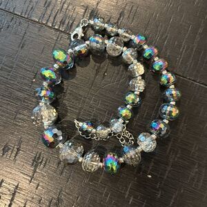 Glass Clear & Aurora Borealis Beaded Bead Necklace​​​​​​